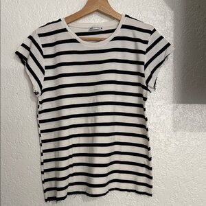 Zara Black and White Striped Short Sleeve Tee